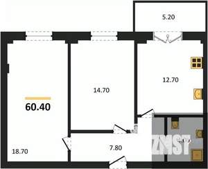 2-к квартира, вторичка, 60м2, 8/15 этаж