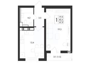 1-к квартира, вторичка, 42м2, 8/17 этаж