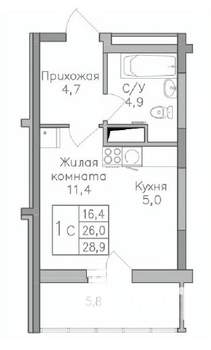 Студия квартира, вторичка, 29м2, 22/25 этаж