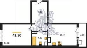 1-к квартира, вторичка, 44м2, 2/16 этаж