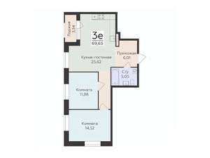 3-к квартира, строящийся дом, 70м2, 6/12 этаж
