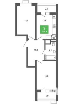 2-к квартира, строящийся дом, 64м2, 9/15 этаж