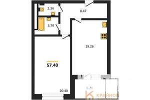 1-к квартира, вторичка, 57м2, 2/9 этаж