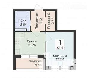 1-к квартира, вторичка, 37м2, 9/16 этаж