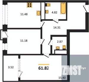 2-к квартира, вторичка, 62м2, 8/21 этаж