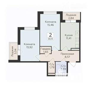 2-к квартира, сданный дом, 59м2, 2/18 этаж