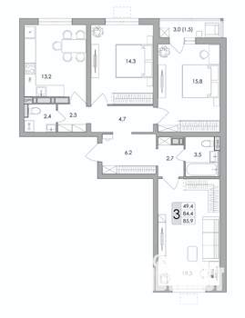 3-к квартира, вторичка, 86м2, 14/17 этаж