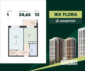 1-к квартира, вторичка, 35м2, 13/15 этаж