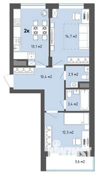 2-к квартира, строящийся дом, 59м2, 7/13 этаж