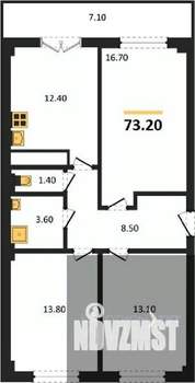 3-к квартира, вторичка, 73м2, 12/15 этаж