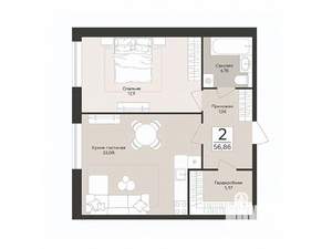 1-к квартира, строящийся дом, 57м2, 1/14 этаж