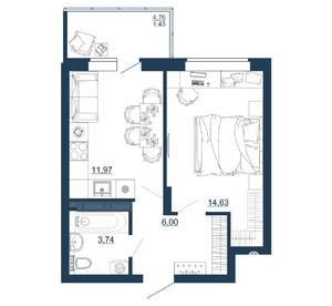 1-к квартира, вторичка, 38м2, 13/18 этаж