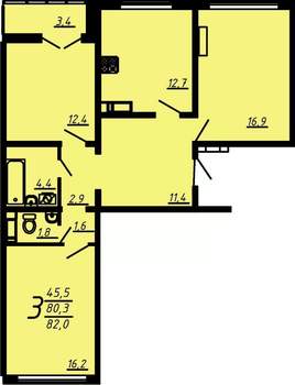 3-к квартира, вторичка, 83м2, 1/17 этаж
