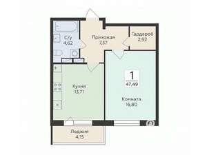 1-к квартира, вторичка, 47м2, 9/16 этаж