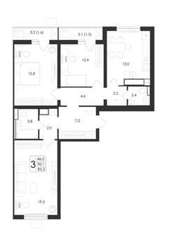 3-к квартира, вторичка, 85м2, 6/19 этаж
