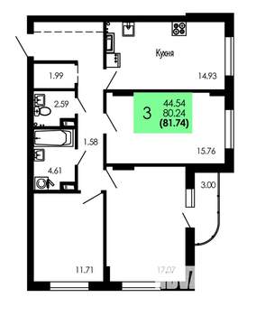 3-к квартира, вторичка, 82м2, 3/9 этаж
