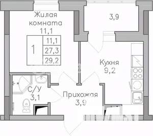 1-к квартира, строящийся дом, 29м2, 17/25 этаж