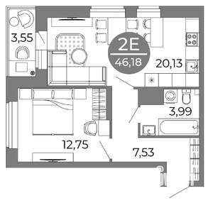 2-к квартира, вторичка, 46м2, 7/25 этаж