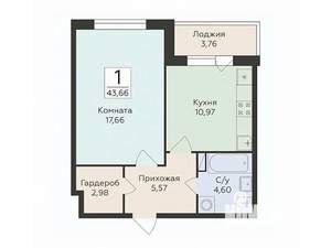 1-к квартира, вторичка, 44м2, 4/16 этаж