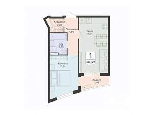 1-к квартира, строящийся дом, 40м2, 8/13 этаж