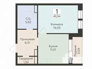 1-к квартира, вторичка, 41м2, 9/12 этаж