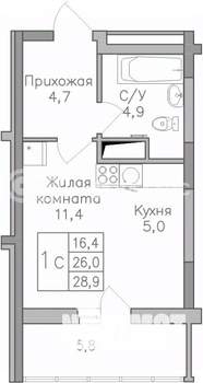 Студия квартира, строящийся дом, 30м2, 1/25 этаж