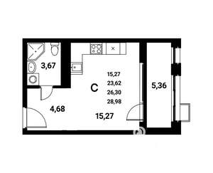 Студия квартира, строящийся дом, 26м2, 9/21 этаж
