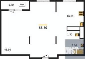 1-к квартира, вторичка, 63м2, 21/21 этаж