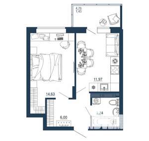 1-к квартира, вторичка, 38м2, 1/18 этаж