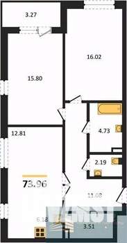 2-к квартира, вторичка, 74м2, 2/24 этаж