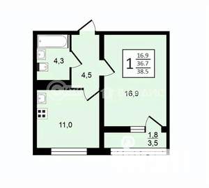 1-к квартира, строящийся дом, 39м2, 7/21 этаж