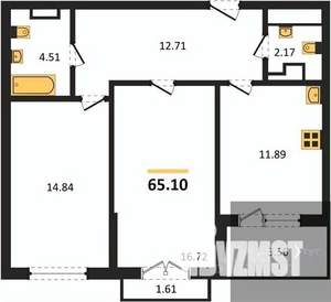 2-к квартира, вторичка, 65м2, 6/18 этаж