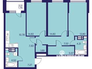 3-к квартира, строящийся дом, 94м2, 10/18 этаж