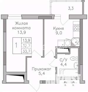 1-к квартира, строящийся дом, 34м2, 17/25 этаж
