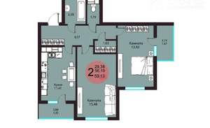 2-к квартира, сданный дом, 59м2, 3/19 этаж
