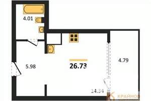 Студия квартира, сданный дом, 27м2, 15/21 этаж