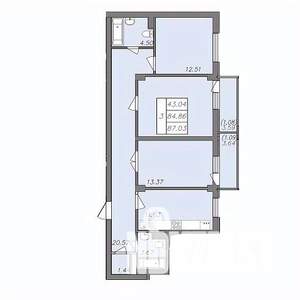3-к квартира, строящийся дом, 87м2, 2/13 этаж