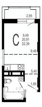 Студия квартира, строящийся дом, 22м2, 11/31 этаж