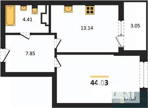 1-к квартира, вторичка, 44м2, 8/24 этаж