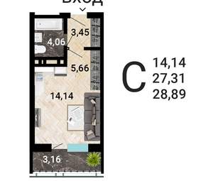 Студия квартира, строящийся дом, 30м2, 9/31 этаж