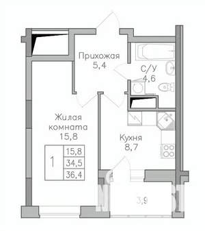 1-к квартира, вторичка, 36м2, 17/25 этаж
