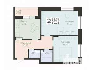 2-к квартира, вторичка, 60м2, 1/18 этаж