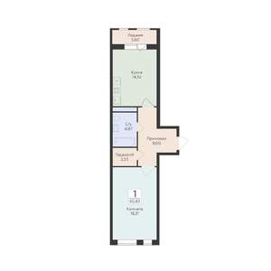 1-к квартира, вторичка, 51м2, 3/16 этаж