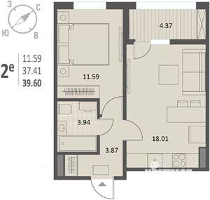 1-к квартира, вторичка, 40м2, 5/18 этаж