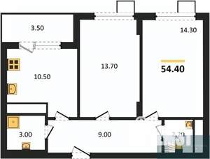 2-к квартира, вторичка, 54м2, 9/13 этаж