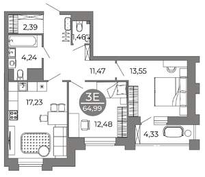 2-к квартира, вторичка, 65м2, 25/25 этаж