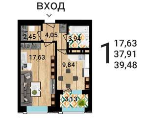 1-к квартира, вторичка, 39м2, 3/25 этаж