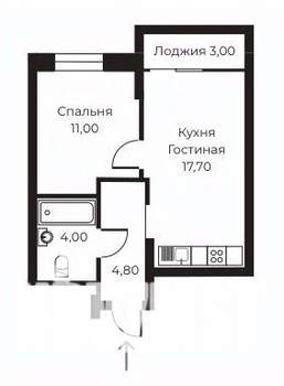 1-к квартира, строящийся дом, 39м2, 14/14 этаж