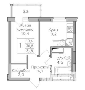 1-к квартира, строящийся дом, 33м2, 1/25 этаж