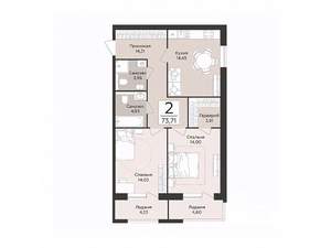 2-к квартира, строящийся дом, 74м2, 1/14 этаж